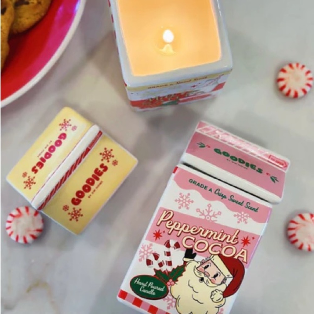 Peppermint Cocoa Milk Carton Christmas Candle - Festive Red and White